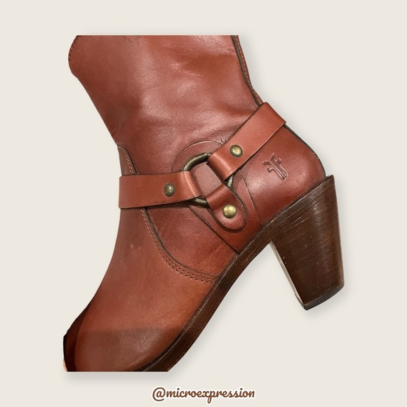 $359 Frye Romy Harness Brown Cognac Real Leather Vintage Cowboy Short Ankle Boot - Picture 6 of 12